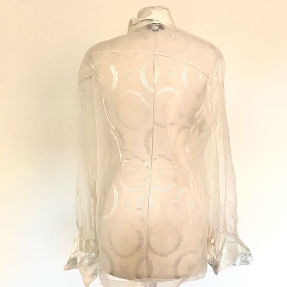 Vintage 1970’s indie gorgeous see-through transparent embroidered collared top - Picture 3 of 6